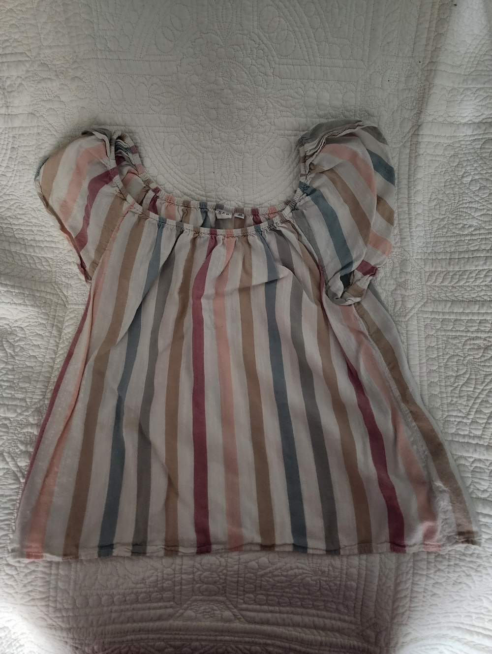 GAP Pastel Multi-Stripe Short Sleeve Peasant Blouse
